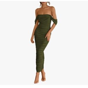 PrettyGarden Chic Strapless Olive Dress